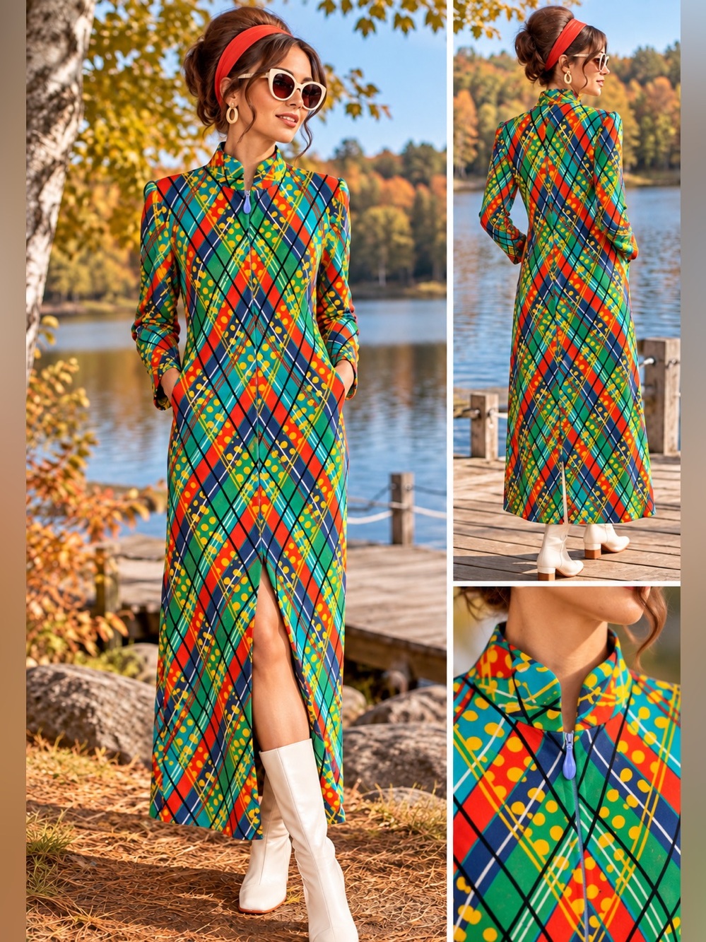 Vintage Handmade 60s/70s Psychedelic Mod Maxi Housecoat – Bold Geometric Print